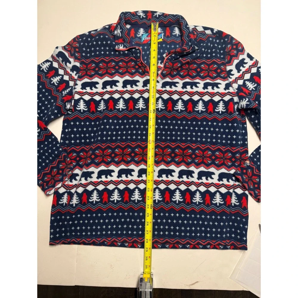 Chubbies Mens XXL Fleece Quarter Zip Pullover Bear Fair Isle Navy Red White